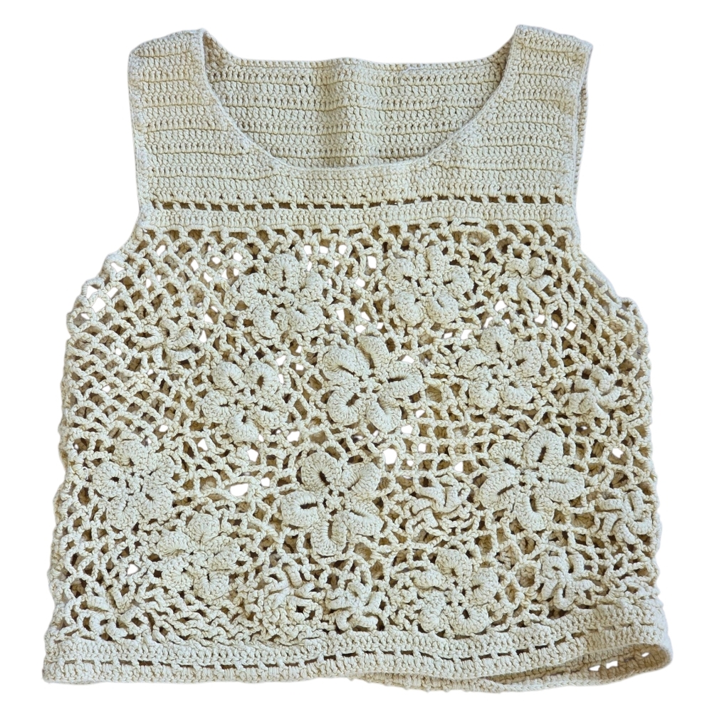 Yellow Floral Crochet Tank Top Size XS